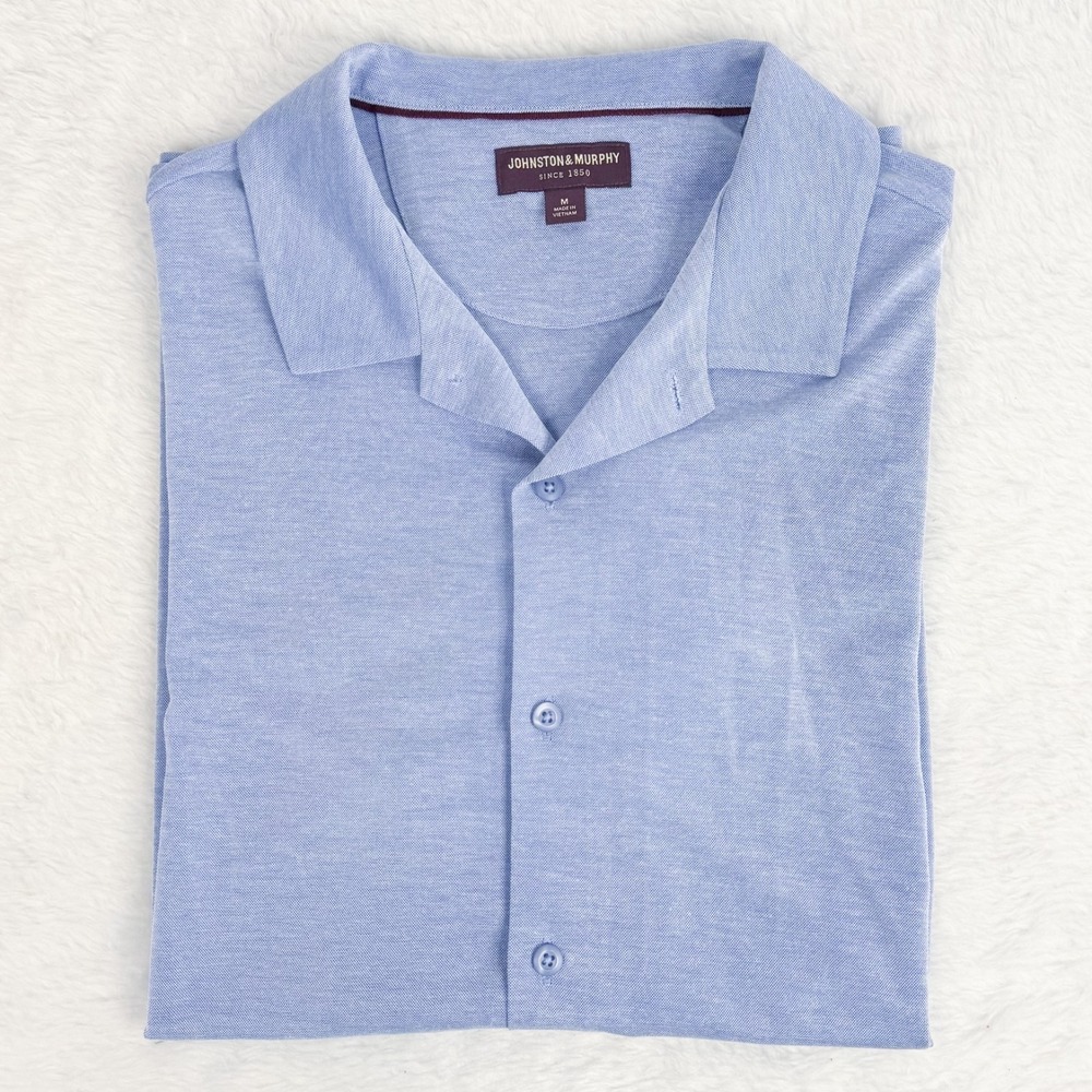 Johnston & Murphy Vintage Birdseye Short Sleeve Button Down Blue Men's Medium
